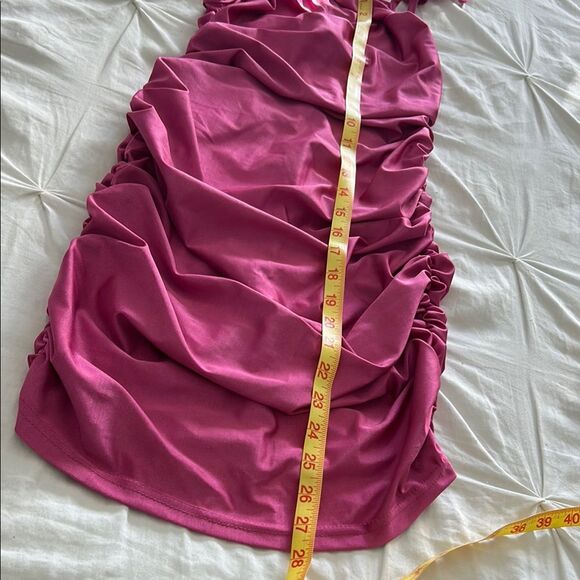 SHEIN Women's Pink Adj. Spaghetti Strap Back Zip Ruched Mini Dress Size Medium - Picture 8 of 11